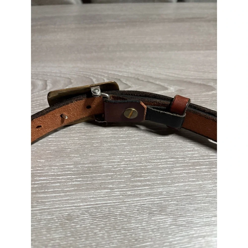 Vintage Brown Leather Belt Mixed Metal Abstract Buckle Boho Southwestern nature